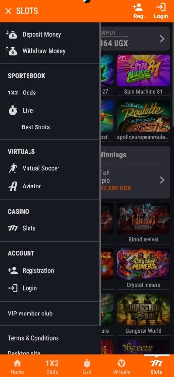 fortebet menu screen